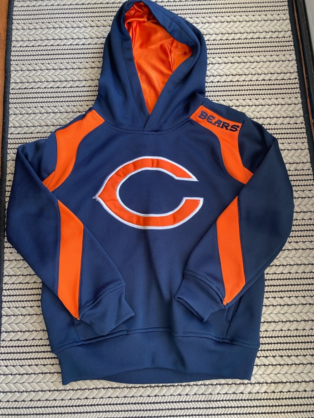 Chicago Bears Sweatshirt Youth size S/8 Navy Orange Pullover Hooded Team Apparel